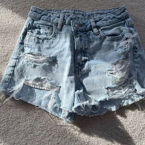 American Eagle Outfitters Ripped Light Blue Jean Shorts